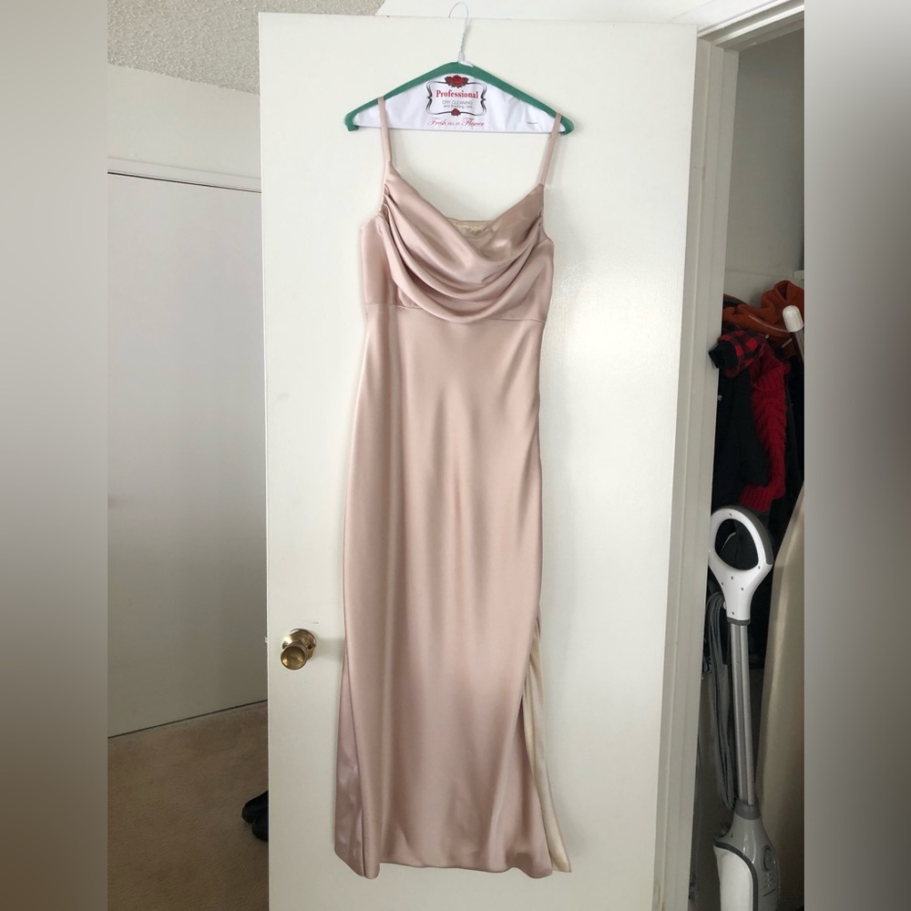 Revelry gold champagne skye satin dress